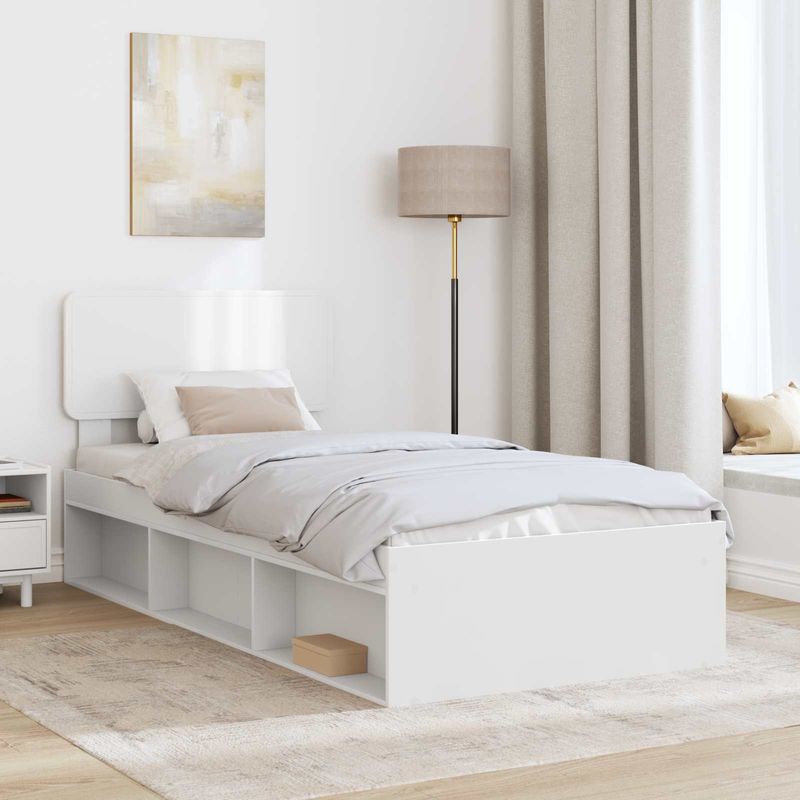 Casa si Gradina - Mobilier - Paturi si accesorii - Paturi - Cadru de pat cu headboard Alb 75 x 190 cm Lemn de pin masiv - Infinity.ro
