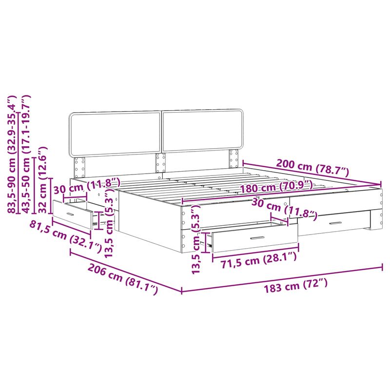 Casa si Gradina - Mobilier - Paturi si accesorii - Paturi - Cadru de pat cu headboard Alb 180 x 200 cm Lemn compozit - Infinity.ro