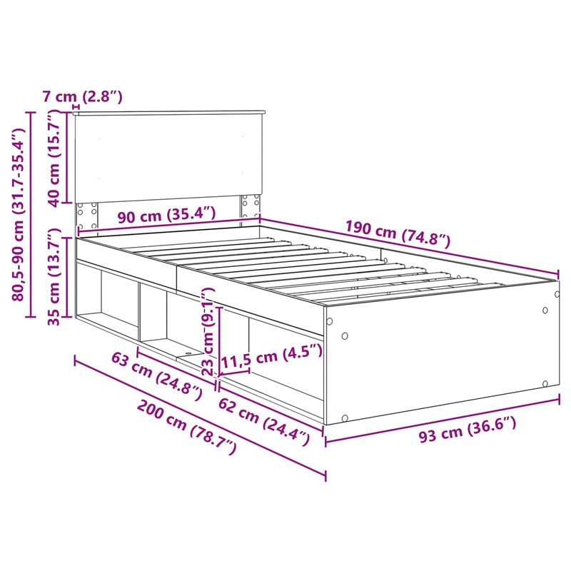 Casa si Gradina - Mobilier - Paturi si accesorii - Paturi - Cadru de pat cu headboard Alb 90 x 190 cm Lemn compozit - Infinity.ro