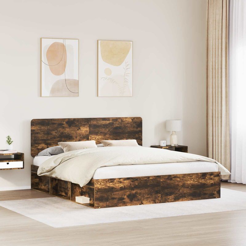 Casa si Gradina - Mobilier - Paturi si accesorii - Paturi - Cadru de pat Stejar fumuriu 180 x 200 cm Lemn de pin masiv - Infinity.ro