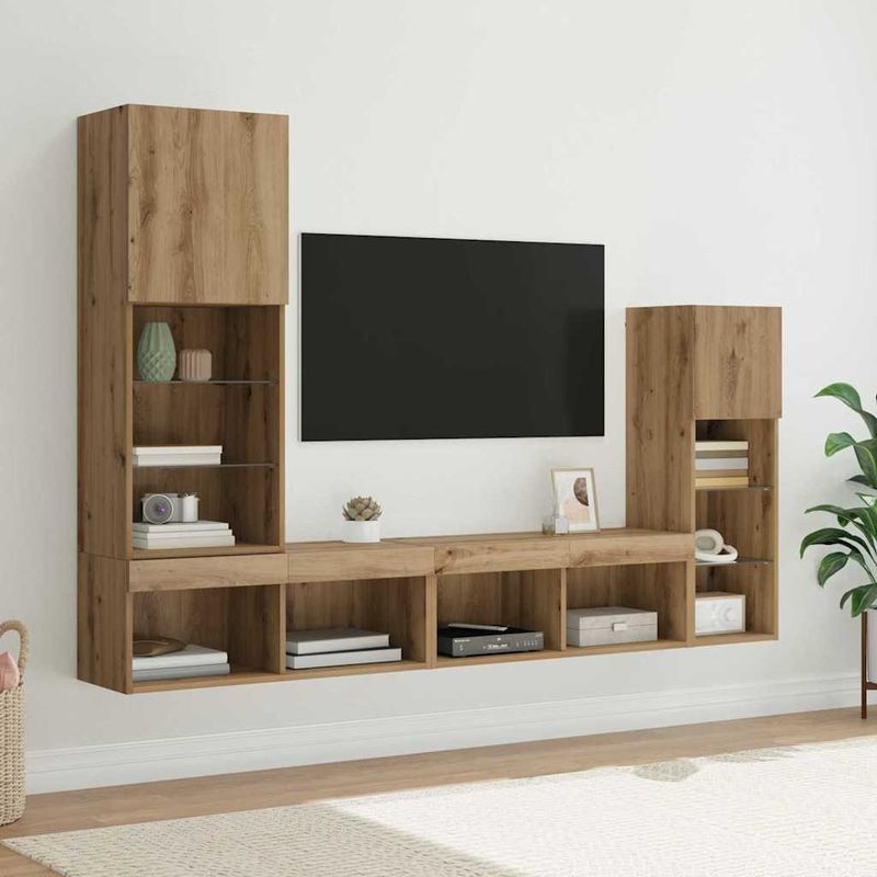 Casa si Gradina - Mobilier - Comode si corpuri - Comode - Unitati pentru Pereti de TV Pe perete 4 pcs Stejar Artizanal - Infinity.ro