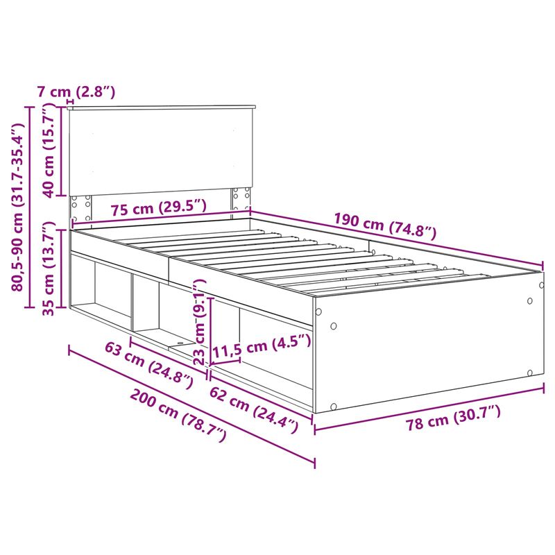 Casa si Gradina - Mobilier - Paturi si accesorii - Paturi - Cadru de pat Stejar inchis 75 x 190 cm Lemn compozit - Infinity.ro