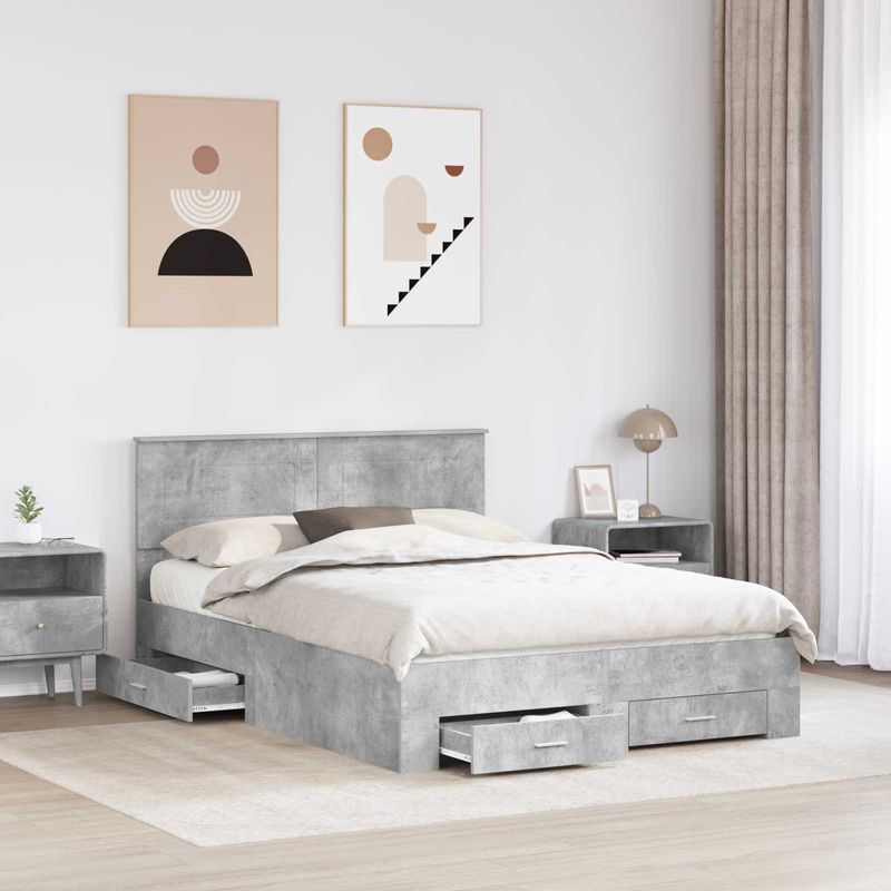 Casa si Gradina - Mobilier - Paturi si accesorii - Paturi - Cadru de pat cu sertar Gri din beton 140 x 200 cm Lemn compozit - Infinity.ro