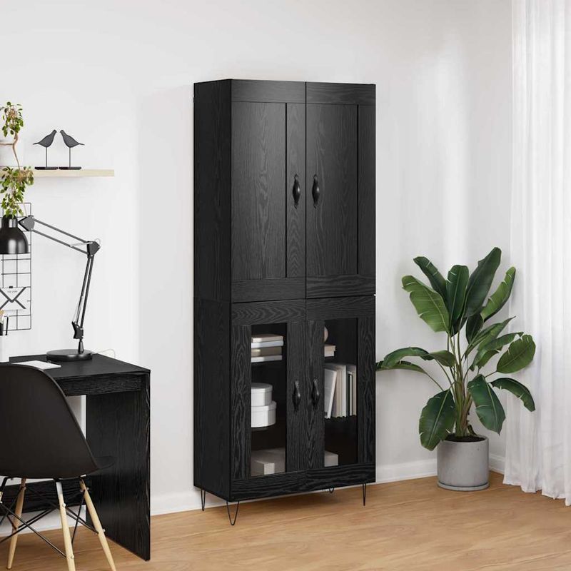 Casa si Gradina - Mobilier - Comode si corpuri - Comode - Bufet Stejar Negru 69,5 x 34 x 180 cm Lemn compozit - Infinity.ro