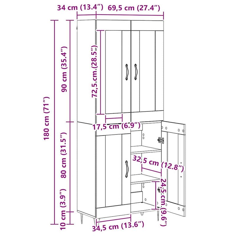 Casa si Gradina - Mobilier - Comode si corpuri - Comode - Bufet Stejar Negru 69,5 x 34 x 180 cm Lemn compozit - Infinity.ro