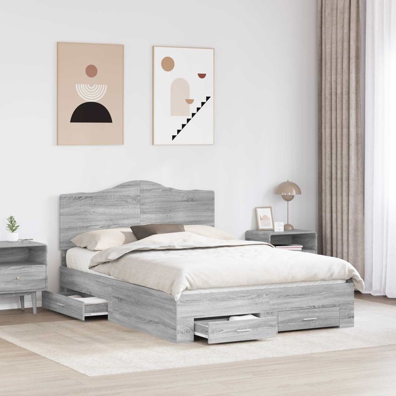 Casa si Gradina - Mobilier - Paturi si accesorii - Paturi - Cadru de pat cu headboard Gri Sonoma 140 x 190 cm Lemn compozit - Infinity.ro
