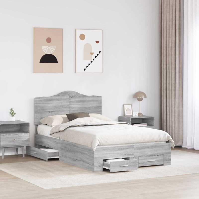 Casa si Gradina - Mobilier - Paturi si accesorii - Paturi - Cadru de pat cu headboard Gri Sonoma 135 x 190 cm Lemn compozit - Infinity.ro