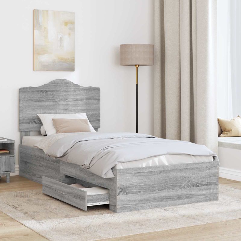 Casa si Gradina - Mobilier - Paturi si accesorii - Paturi - Cadru de pat cu headboard Gri Sonoma 100 x 200 cm Lemn compozit - Infinity.ro