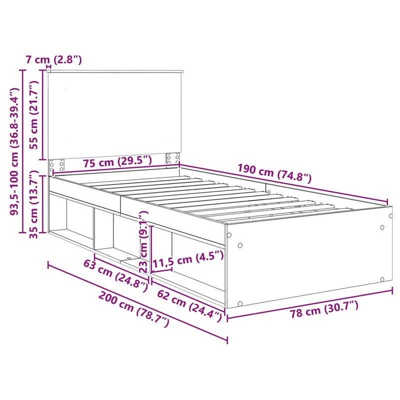 Casa si Gradina - Mobilier - Paturi si accesorii - Paturi - Cadru de pat Lemn vechi 75 x 190 cm Lemn de pin masiv - Infinity.ro
