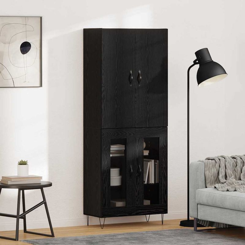 Casa si Gradina - Mobilier - Comode si corpuri - Comode - Bufet 2 pcs Stejar Negru Lemn tehnic si sticla - Infinity.ro