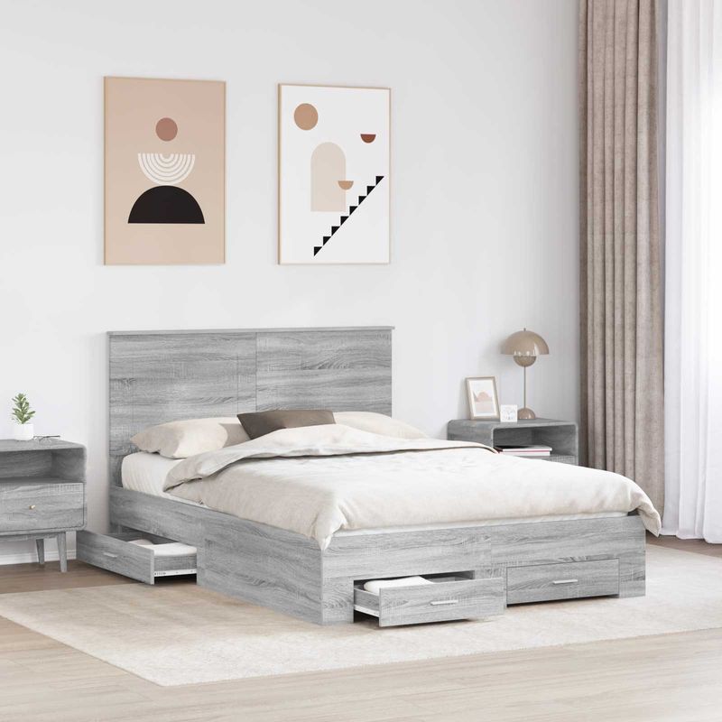 Casa si Gradina - Mobilier - Paturi si accesorii - Paturi - Cadru de pat cu headboard Gri Sonoma 150 x 200 cm Lemn compozit - Infinity.ro