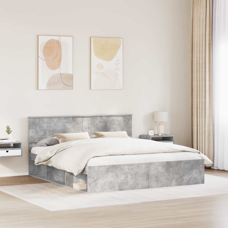 Casa si Gradina - Mobilier - Paturi si accesorii - Paturi - Cadru de pat cu headboard Beton 180 x 200 cm Lemn compozit - Infinity.ro