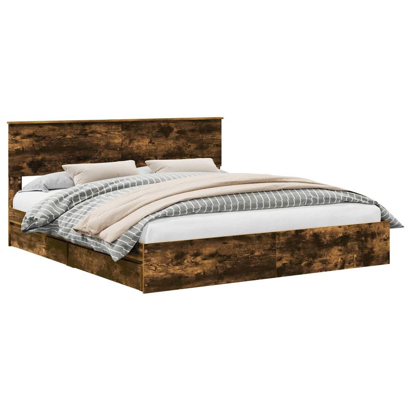 Casa si Gradina - Mobilier - Paturi si accesorii - Paturi - Pat cu storage Stejar fumuriu 180 x 200 cm Lemn compozit - Infinity.ro