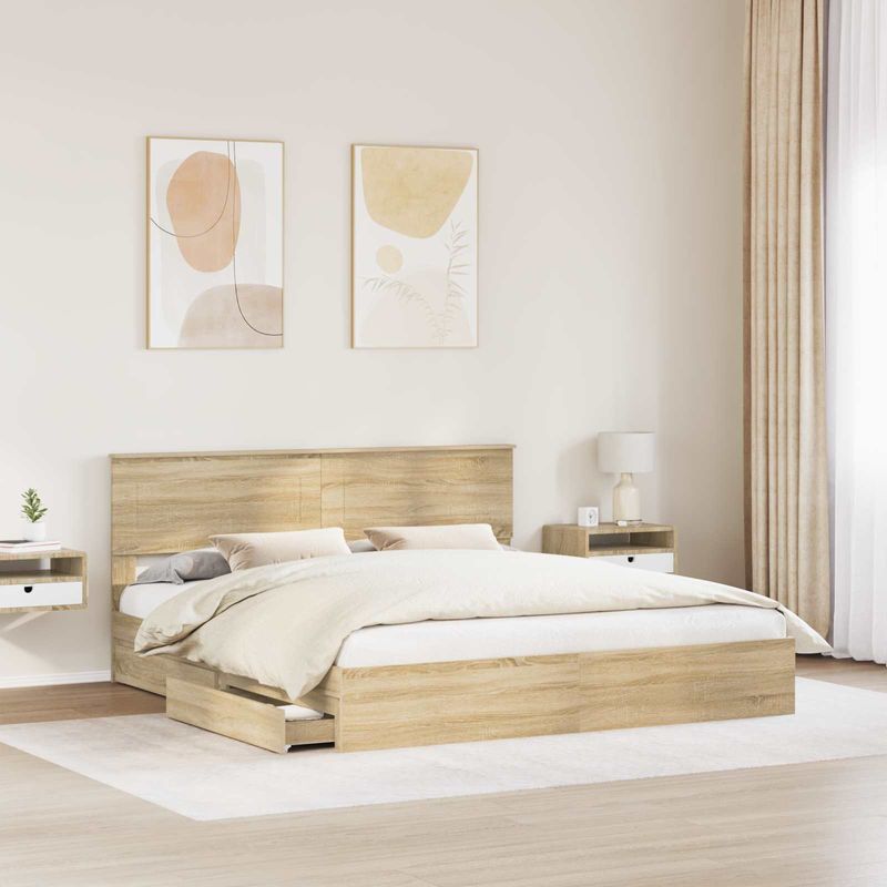 Casa si Gradina - Mobilier - Paturi si accesorii - Paturi - Pat cu storage Stejar Sonoma 180 x 200 cm Lemn compozit - Infinity.ro