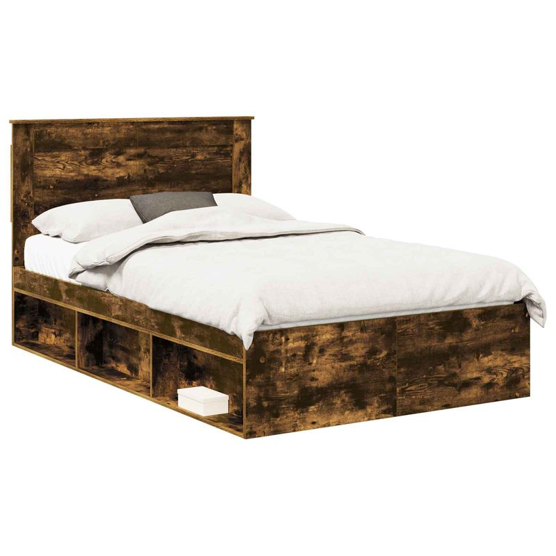Casa si Gradina - Mobilier - Paturi si accesorii - Paturi - Cadru de pat Stejar fumuriu 135 x 190 cm Lemn de pin masiv - Infinity.ro