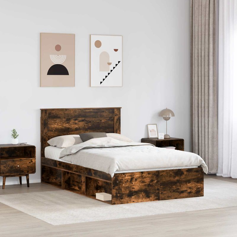 Casa si Gradina - Mobilier - Paturi si accesorii - Paturi - Cadru de pat Stejar fumuriu 135 x 190 cm Lemn de pin masiv - Infinity.ro