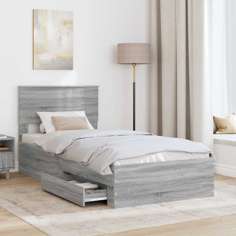 Casa si Gradina - Mobilier - Paturi si accesorii - Paturi - Cadru de pat cu headboard Gri Sonoma 90 x 190 cm Lemn compozit - Infinity.ro