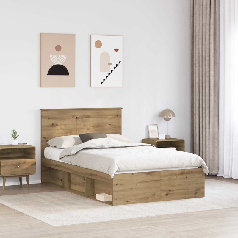 Casa si Gradina - Mobilier - Paturi si accesorii - Paturi - Cadru de pat Stejar artizanal 120 x 190 cm Lemn de pin masiv - Infinity.ro