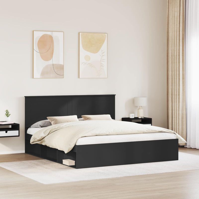 Casa si Gradina - Mobilier - Paturi si accesorii - Paturi - Cadru de pat cu headboard Negru 180 x 200 cm Lemn de pin masiv - Infinity.ro