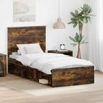 Casa si Gradina - Mobilier - Paturi si accesorii - Paturi - Cadru de pat Stejar fumuriu 100 x 200 cm Lemn de pin masiv - Infinity.ro
