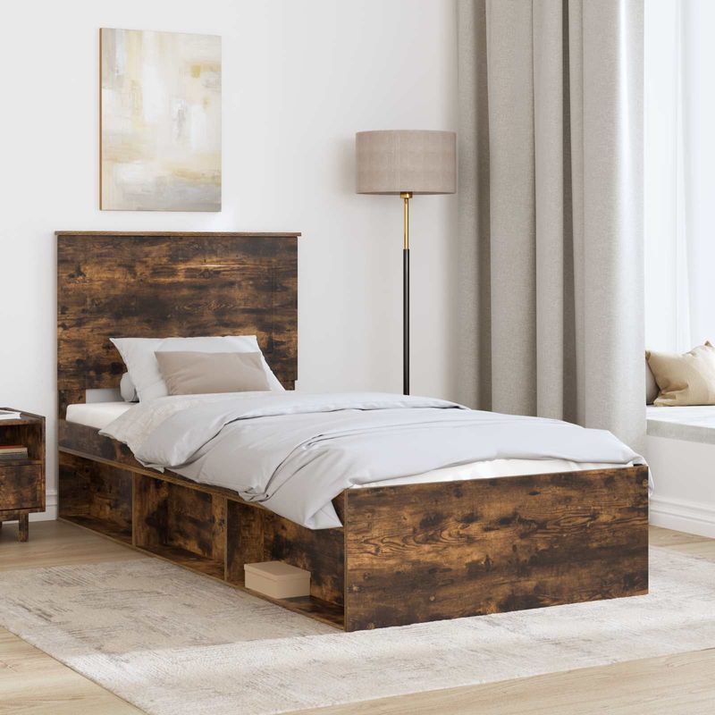 Casa si Gradina - Mobilier - Paturi si accesorii - Paturi - Cadru de pat Stejar fumuriu 100 x 200 cm Lemn de pin masiv - Infinity.ro