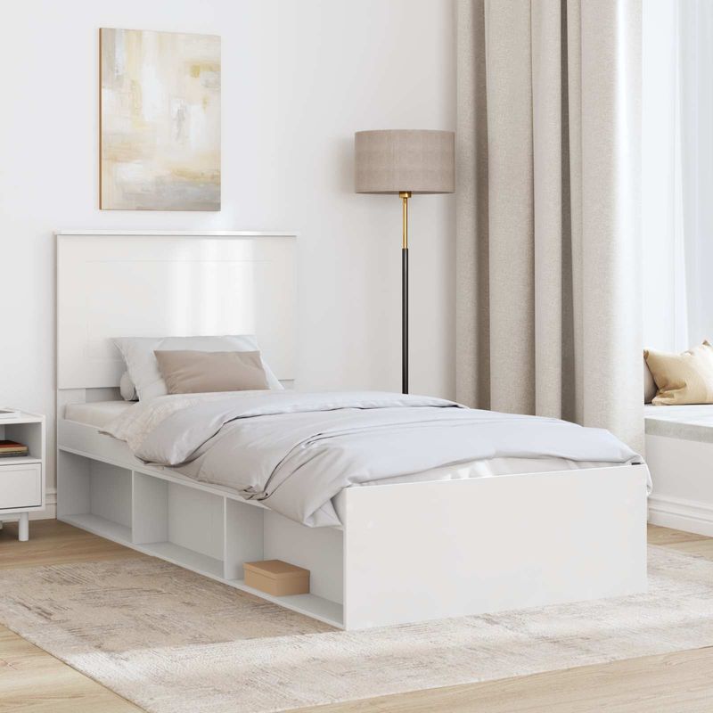 Casa si Gradina - Mobilier - Paturi si accesorii - Paturi - Cadru de pat cu headboard Alb 75 x 190 cm Lemn de pin masiv - Infinity.ro