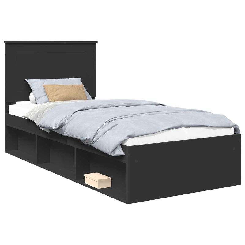 Casa si Gradina - Mobilier - Paturi si accesorii - Paturi - Cadru de pat cu headboard Negru 90 x 200 cm Lemn de pin masiv - Infinity.ro