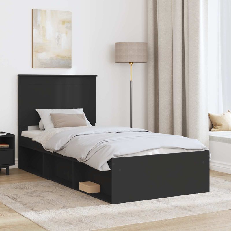 Casa si Gradina - Mobilier - Paturi si accesorii - Paturi - Cadru de pat cu headboard Negru 90 x 200 cm Lemn de pin masiv - Infinity.ro