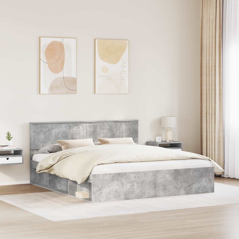 Casa si Gradina - Mobilier - Paturi si accesorii - Paturi - Cadru de pat cu headboard Beton 180 x 200 cm Lemn de pin masiv - Infinity.ro