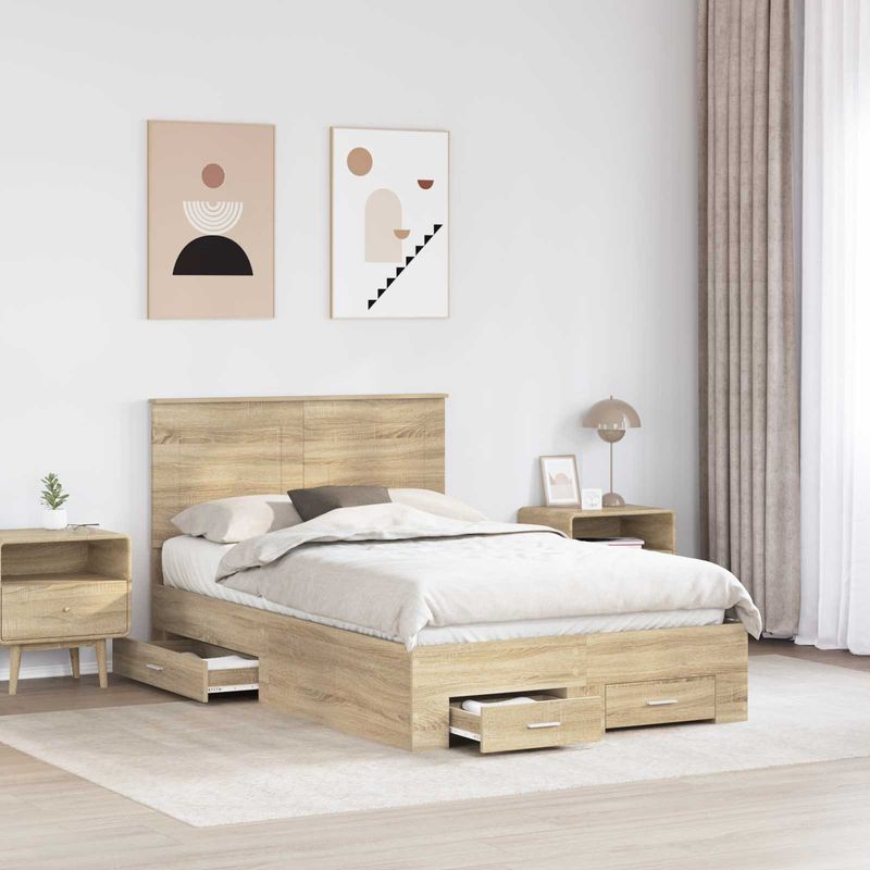 Casa si Gradina - Mobilier - Paturi si accesorii - Paturi - Cadru de pat cu sertar Stejar Sonoma 135 x 190 cm Lemn compozit - Infinity.ro