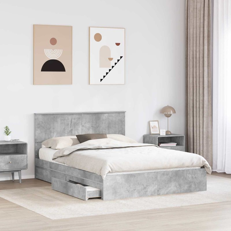 Casa si Gradina - Mobilier - Paturi si accesorii - Paturi - Pat cu storage Gri din beton 135 x 190 cm Lemn compozit - Infinity.ro