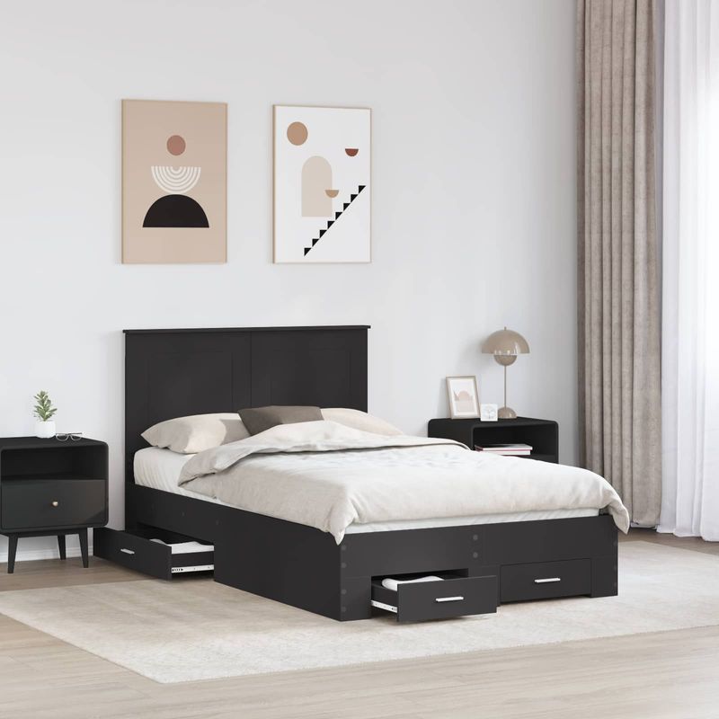 Casa si Gradina - Mobilier - Paturi si accesorii - Paturi - Cadru de pat cu headboard Negru 135 x 190 cm Lemn compozit - Infinity.ro