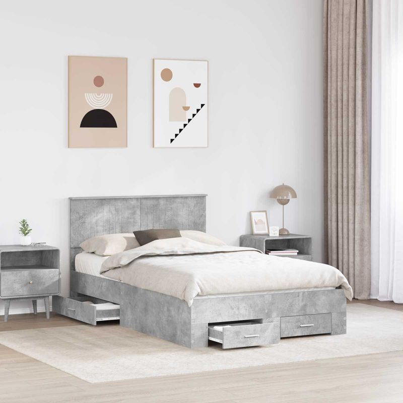 Casa si Gradina - Mobilier - Paturi si accesorii - Paturi - Cadru de pat cu sertar Gri din beton 120 x 200 cm Lemn compozit - Infinity.ro