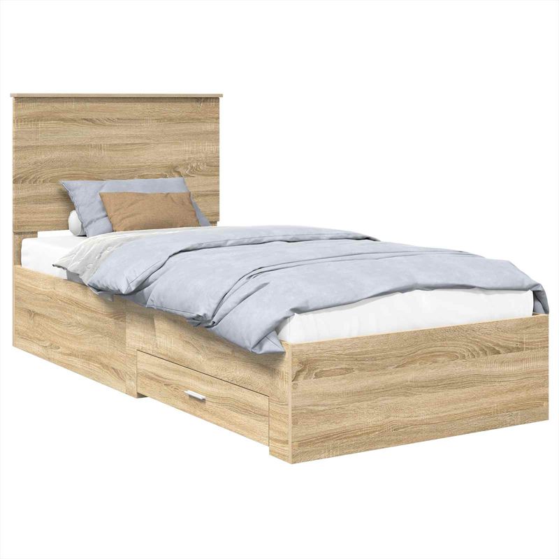 Casa si Gradina - Mobilier - Paturi si accesorii - Paturi - Cadru de pat cu sertar Stejar Sonoma 90 x 190 cm Lemn compozit - Infinity.ro