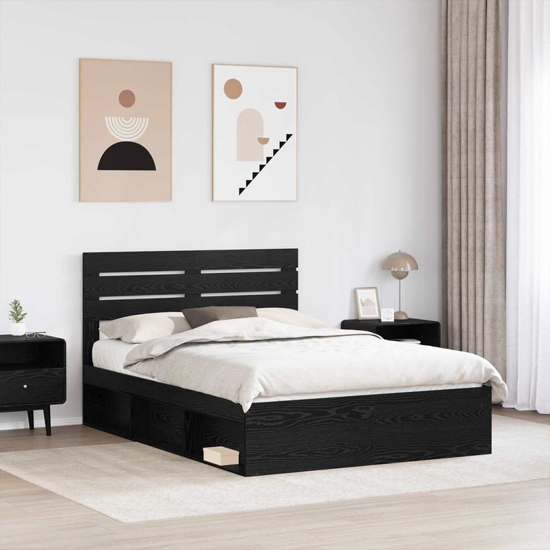 Casa si Gradina - Mobilier - Paturi si accesorii - Paturi - Cadru de pat cu headboard Negru 150 x 200 cm Lemn de pin masiv - Infinity.ro