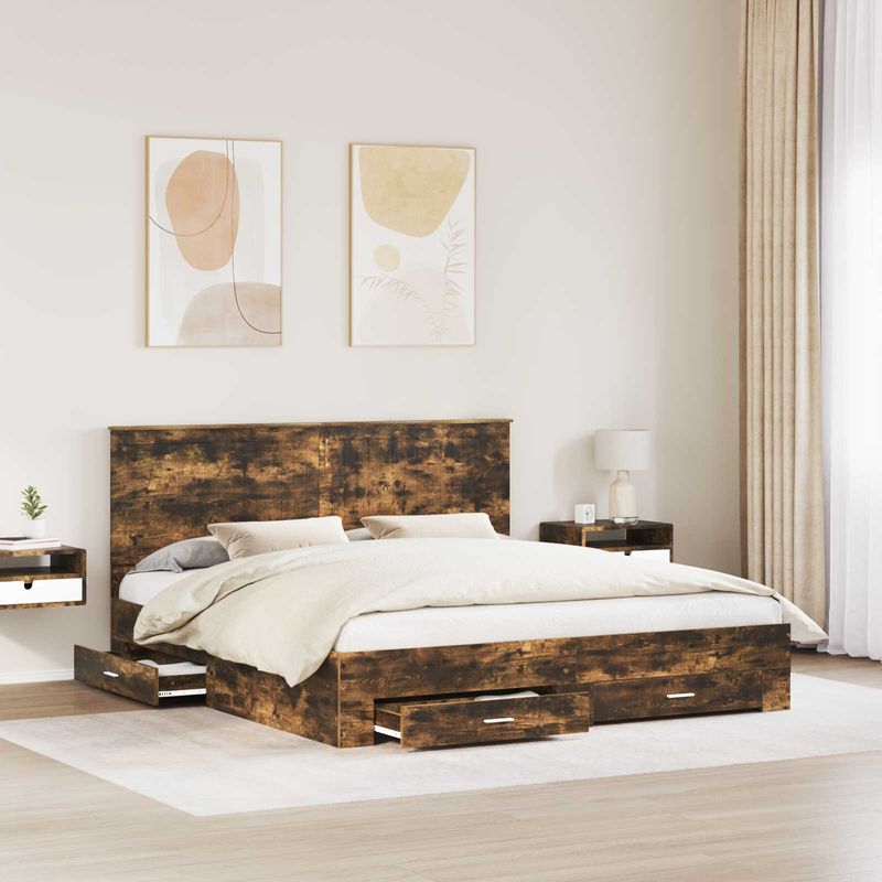 Casa si Gradina - Mobilier - Paturi si accesorii - Paturi - Cadru de pat Stejar fumuriu 180 x 200 cm Lemn compozit - Infinity.ro
