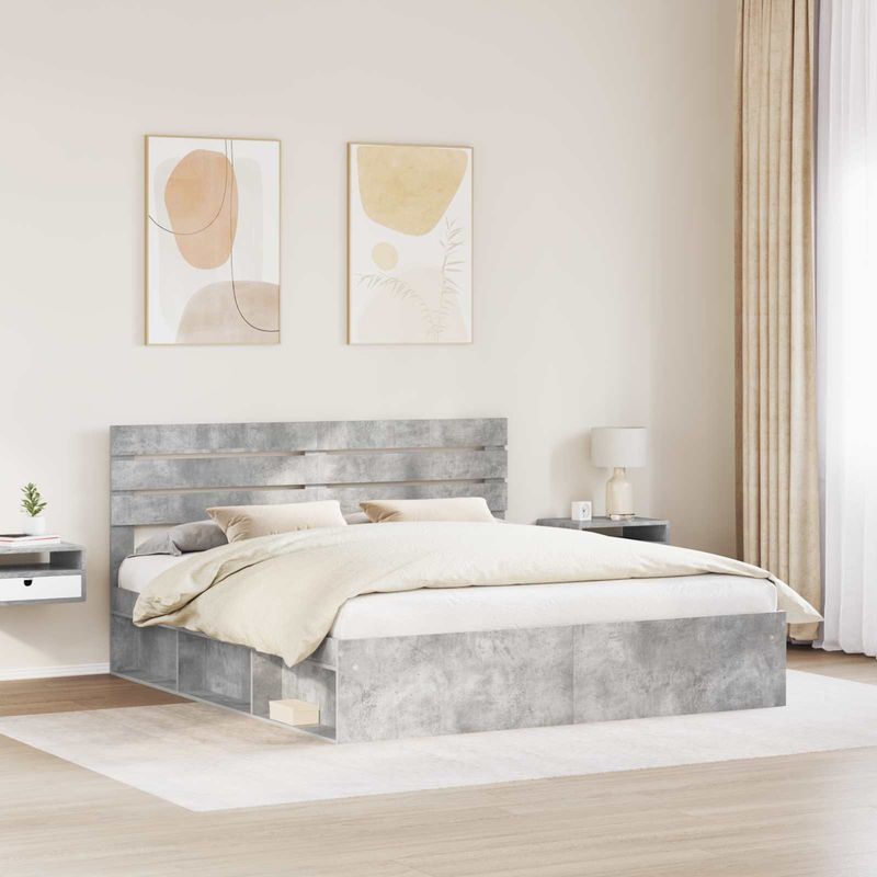 Casa si Gradina - Mobilier - Paturi si accesorii - Paturi - Cadru de pat cu headboard Beton 180 x 200 cm Lemn de pin masiv - Infinity.ro