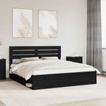 Casa si Gradina - Mobilier - Paturi si accesorii - Paturi - Cadru de pat cu headboard Negru 200 x 200 cm Lemn de pin masiv - Infinity.ro