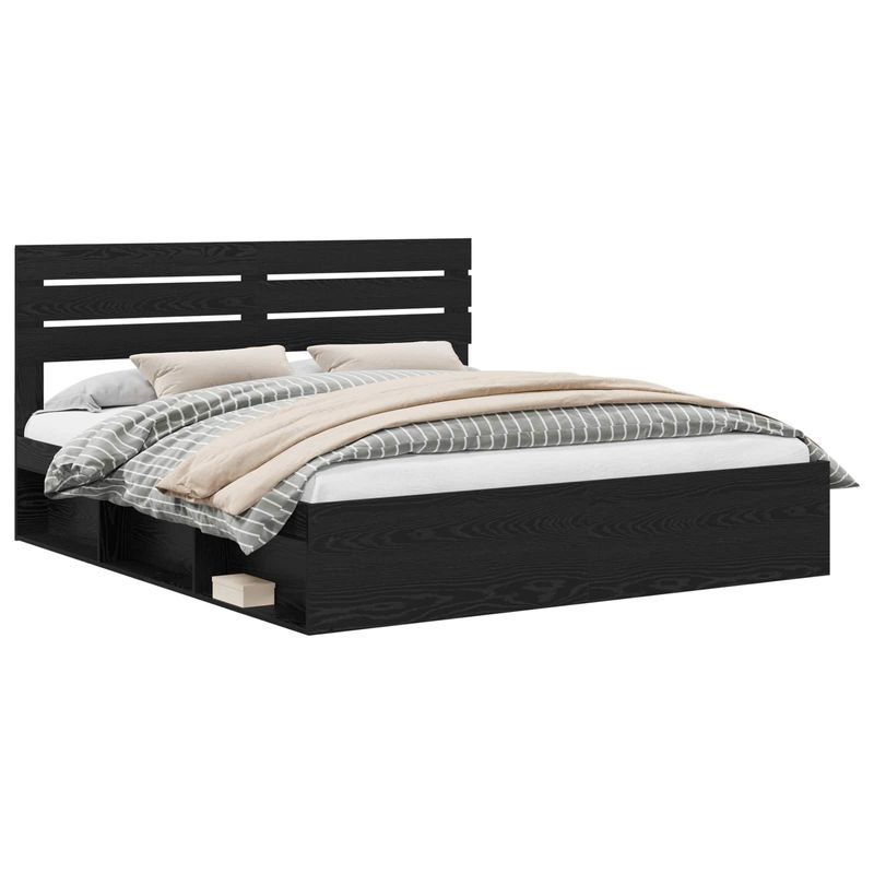 Casa si Gradina - Mobilier - Paturi si accesorii - Paturi - Cadru de pat cu headboard Negru 200 x 200 cm Lemn de pin masiv - Infinity.ro