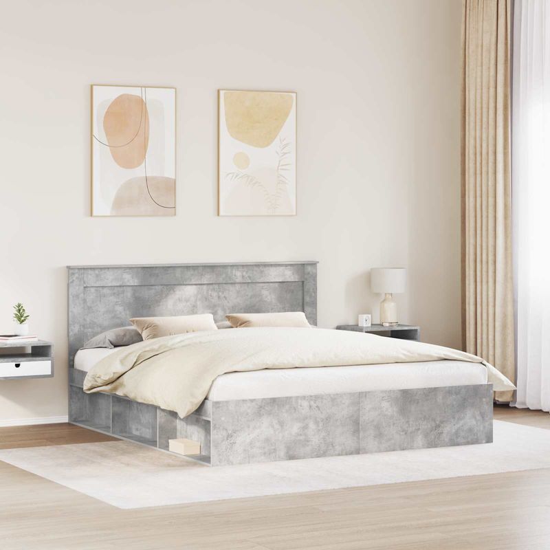 Casa si Gradina - Mobilier - Paturi si accesorii - Paturi - Cadru de pat cu headboard Beton 180 x 200 cm Lemn de pin masiv - Infinity.ro