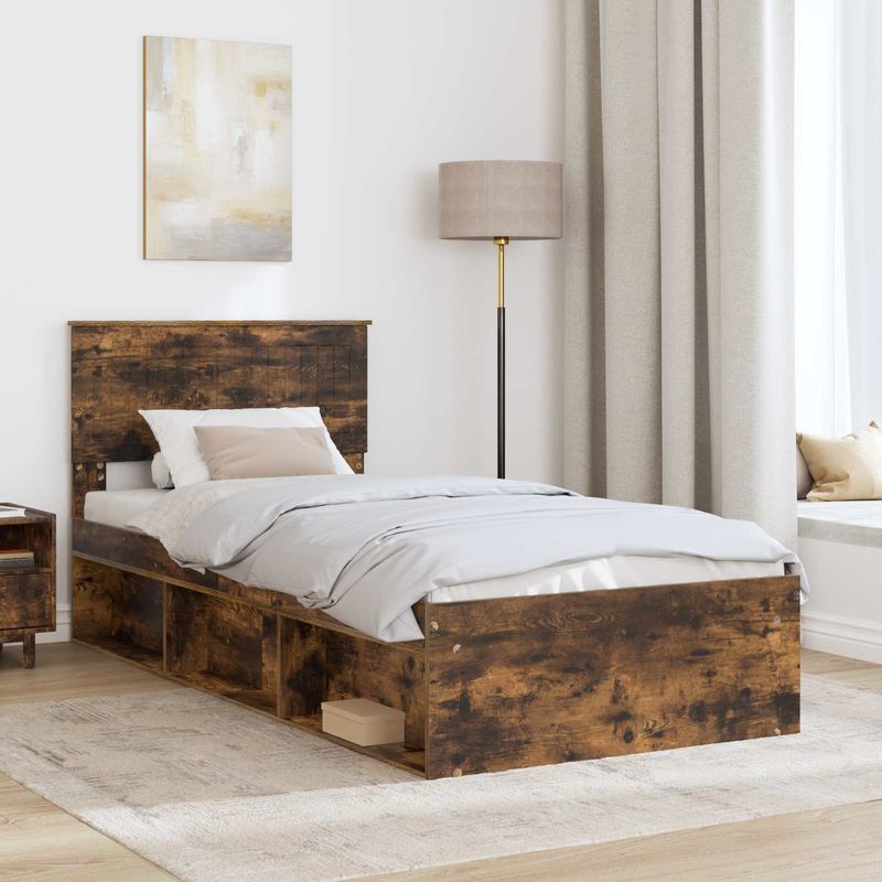 Casa si Gradina - Mobilier - Paturi si accesorii - Paturi - Cadru de pat Stejar fumuriu 90 x 200 cm Lemn de pin masiv - Infinity.ro