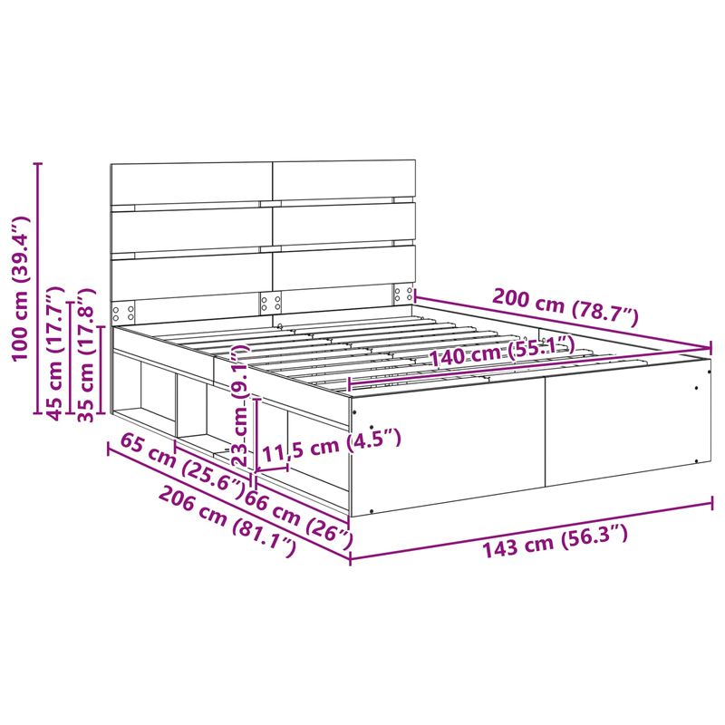 Casa si Gradina - Mobilier - Paturi si accesorii - Paturi - Cadru de pat Stejar fumuriu 140 x 200 cm Lemn de pin masiv - Infinity.ro