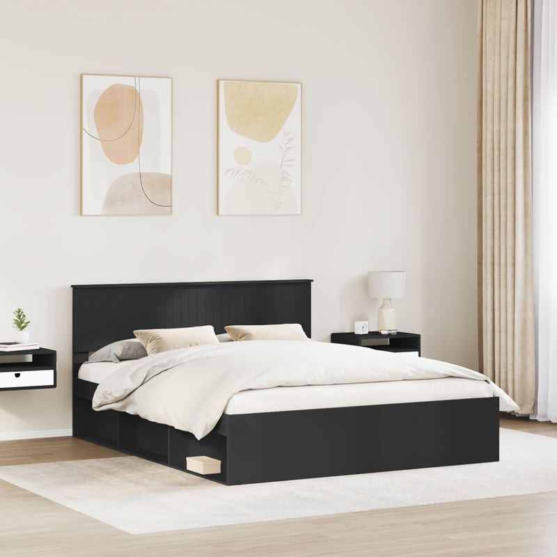 Casa si Gradina - Mobilier - Paturi si accesorii - Paturi - Cadru de pat cu headboard Negru 160 x 200 cm Lemn de pin masiv - Infinity.ro