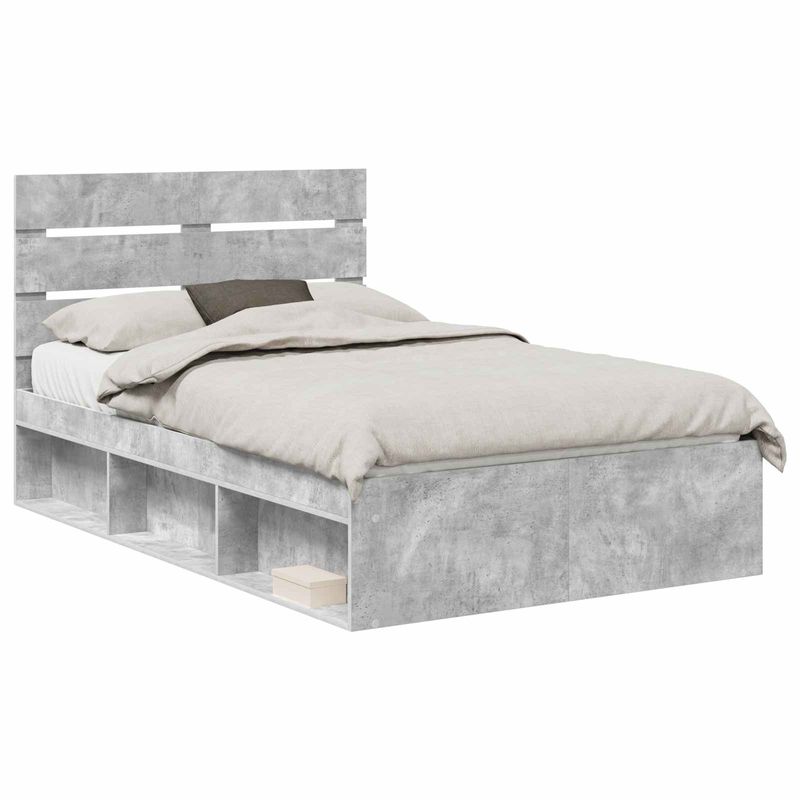 Casa si Gradina - Mobilier - Paturi si accesorii - Paturi - Cadru de pat cu headboard Beton 120 x 190 cm Lemn de pin masiv - Infinity.ro