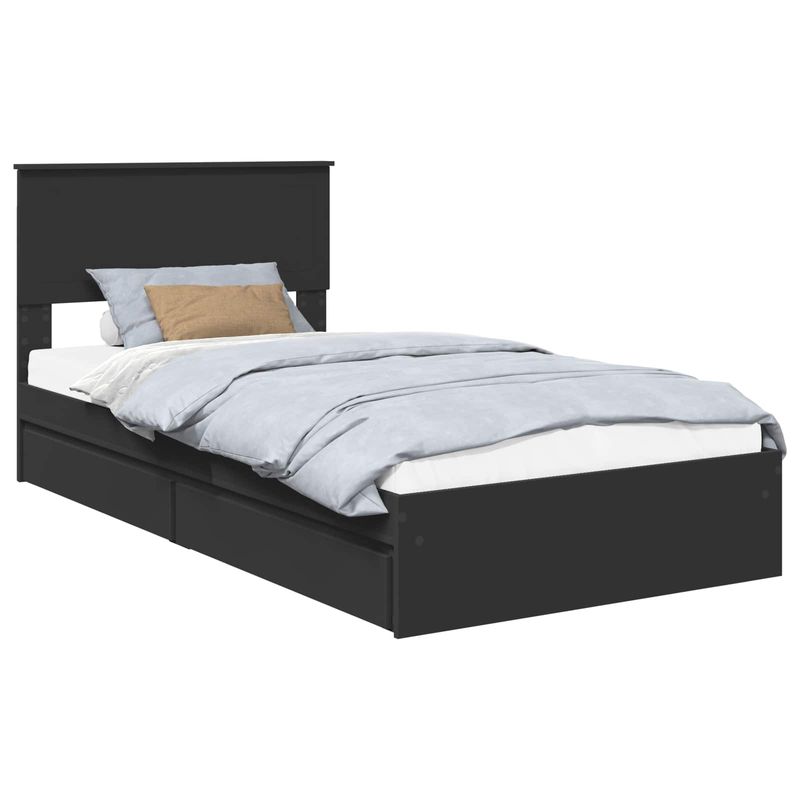 Casa si Gradina - Mobilier - Paturi si accesorii - Paturi - Pat cu storage cu headboard Negru 100 x 200 cm Lemn compozit - Infinity.ro