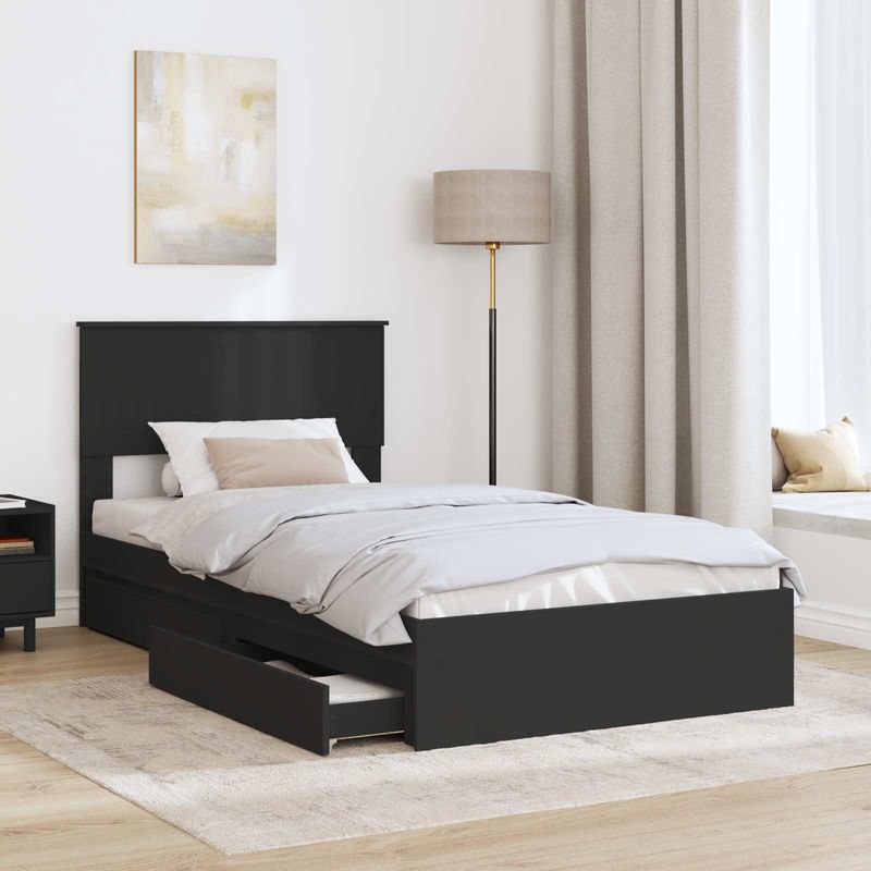 Casa si Gradina - Mobilier - Paturi si accesorii - Paturi - Pat cu storage cu headboard Negru 100 x 200 cm Lemn compozit - Infinity.ro