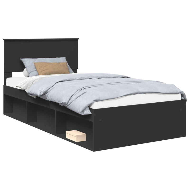 Casa si Gradina - Mobilier - Paturi si accesorii - Paturi - Cadru de pat cu headboard Negru 100 x 200 cm Lemn de pin masiv - Infinity.ro