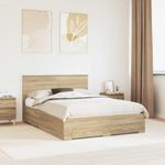 Casa si Gradina - Mobilier - Paturi si accesorii - Paturi - Cadru de pat cu sertar Stejar Sonoma 140 x 190 cm Lemn compozit - Infinity.ro