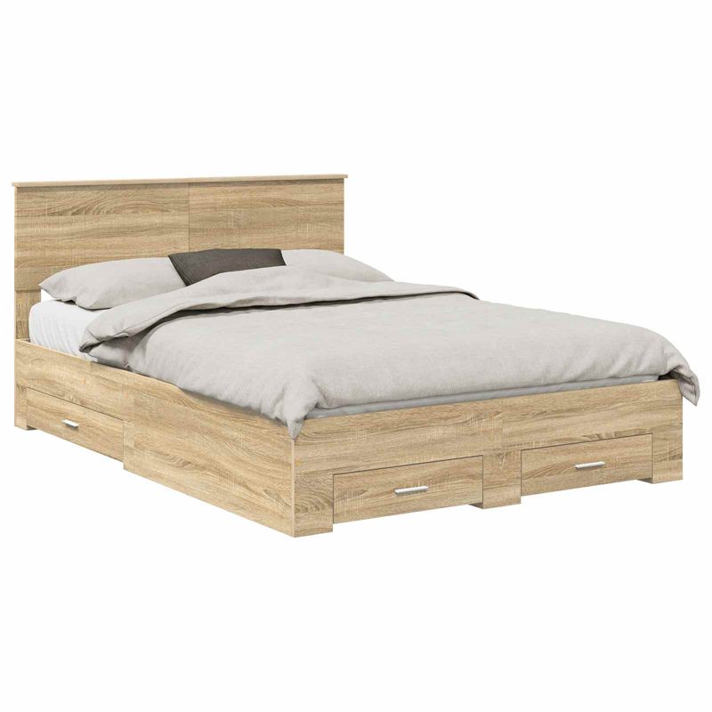 Casa si Gradina - Mobilier - Paturi si accesorii - Paturi - Cadru de pat cu sertar Stejar Sonoma 140 x 190 cm Lemn compozit - Infinity.ro