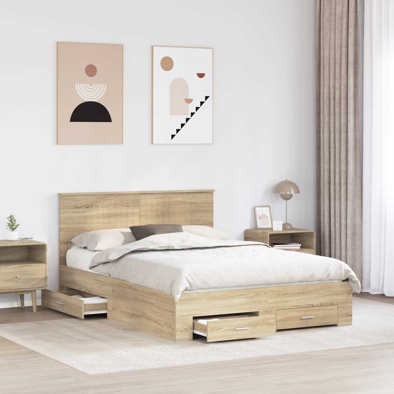 Casa si Gradina - Mobilier - Paturi si accesorii - Paturi - Cadru de pat cu sertar Stejar Sonoma 140 x 190 cm Lemn compozit - Infinity.ro